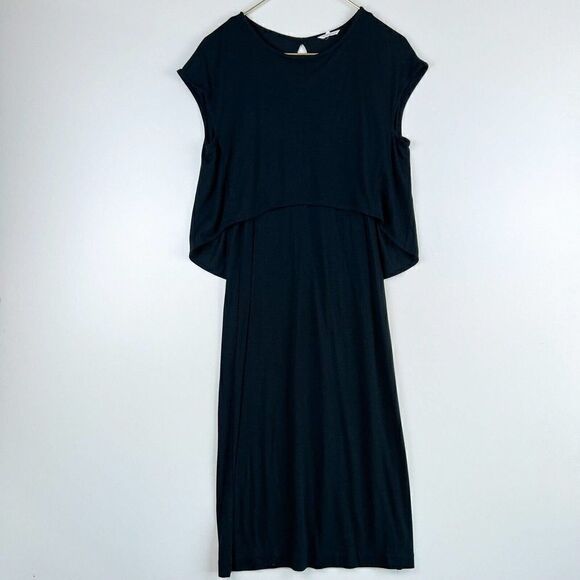 Club Monaco Black Size Small S Layered Midi Dress Fitted - Picture 1 of 4